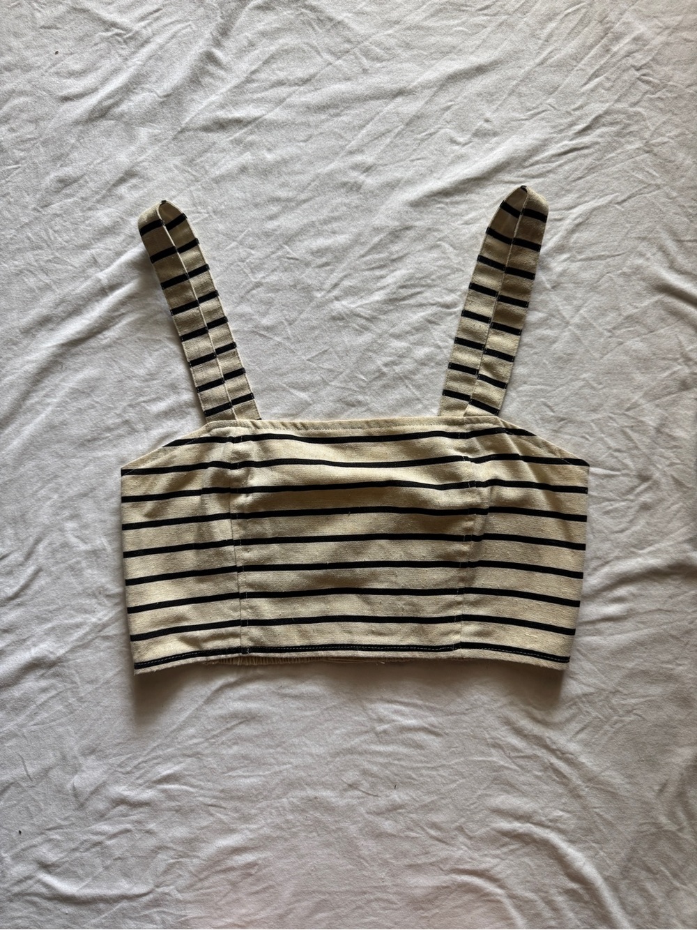 Y2K Festival Ecote Crop Top Beige Black Stripes Adjustable Straps M Indie Sleaze